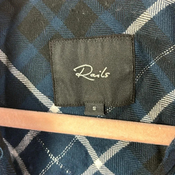 Rails Hunter Metallic Plaid Flannel Button-Down Shirt in blue size small - Picture 7 of 13